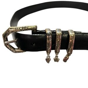 Brighton Black Leather Belt With Silver Charms